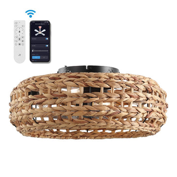 Archer 20.25" 4-Light Coastal Bohemian 6-Speed Metal/Seagrass Mobile-App/Remote-Controlled Lantern LED Ceiling Fan - JONATHAN Y